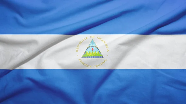 Nicarágua Acenando Bandeira Textura Tecido — Fotografia de Stock