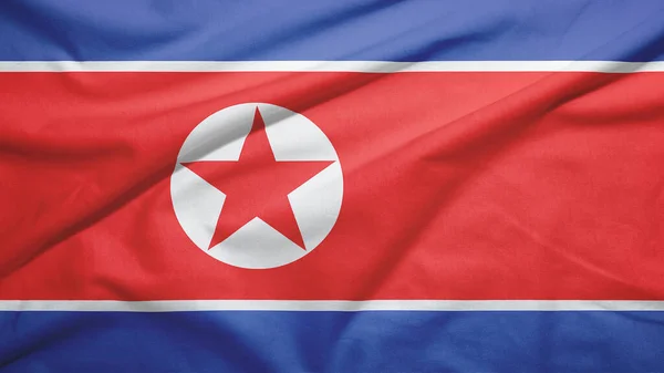 Coreia Norte Acenando Bandeira Textura Tecido — Fotografia de Stock