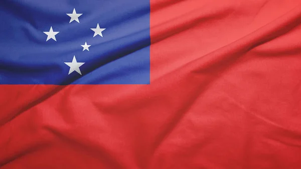 Bandera Samoa Ondeando Sobre Textura Tela —  Fotos de Stock
