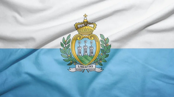Bandiera Sventolante San Marino Sulla Texture Del Tessuto — Foto Stock