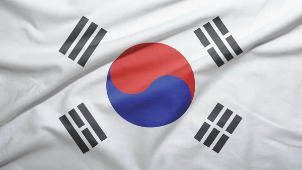 Jižní Korea Mává Vlajkou Textuře Tkaniny — Stock fotografie