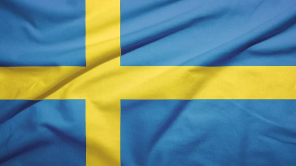 Suécia Acenando Bandeira Textura Tecido — Fotografia de Stock
