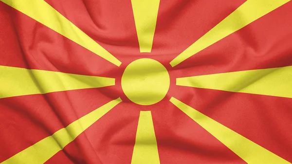 Bandera Macedonia Del Norte Textura Tela — Foto de Stock