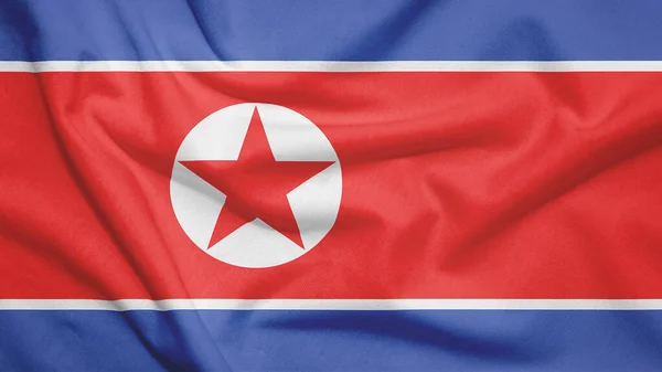 Bandeira Coreia Norte Textura Tecido — Fotografia de Stock