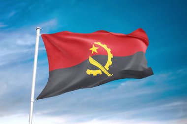 Angola bayrağı bulutlu gökyüzünde dalgalanıyor 3 boyutlu illüstrasyon