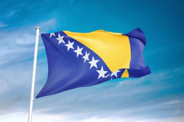 Bosnia and Herzegovina flag waving in the cloudy sky 3D illustration clipart