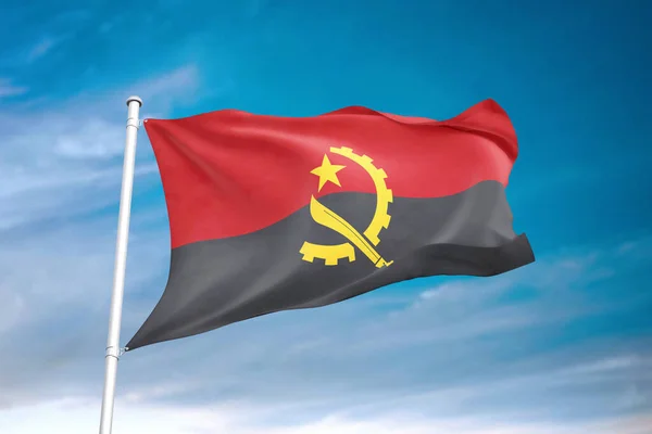 Angola Flagga Viftar Molnigt Himmel Illustration — Stockfoto