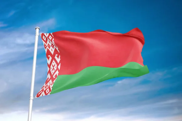 Wit Rusland Vlag Zwaaiend Bewolkte Lucht Illustratie — Stockfoto