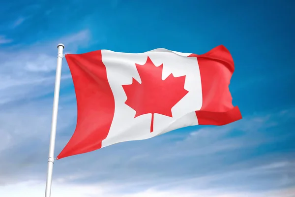 Kanada Flagge Weht Bewölkten Himmel Illustration — Stockfoto