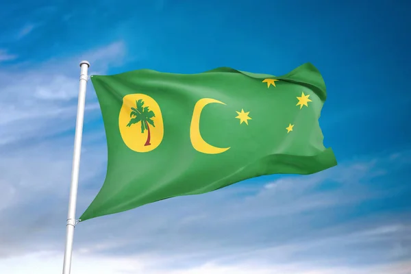 Bandera Cocos Keeling Islands Ondeando Cielo Nublado Ilustración —  Fotos de Stock