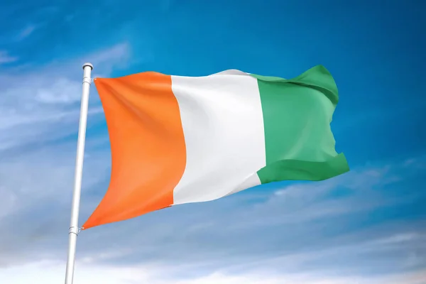 Cote Ivoire Flag Waving Cloudy Sky Illustration — Stock Photo, Image