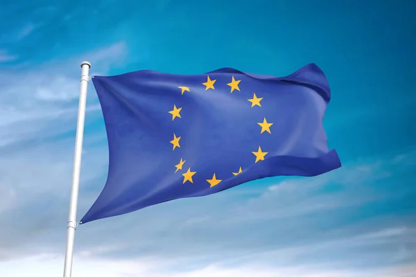 Európai Unió Zászló Integetett Felhős Égbolton Illusztráció — Stock Fotó
