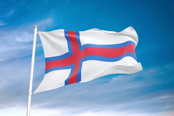 Faroe Islands flag waving in the cloudy sky 3D illustration