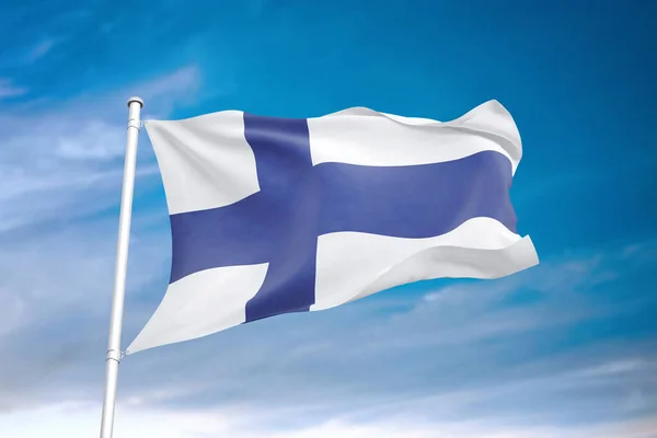 Bandera Finlandia Ondeando Cielo Nublado Ilustración — Foto de Stock