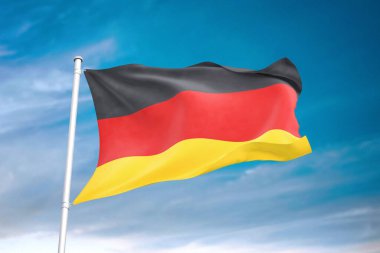 Almanya bayrağı bulutlu gökyüzünde dalgalanıyor 3 boyutlu illüstrasyon