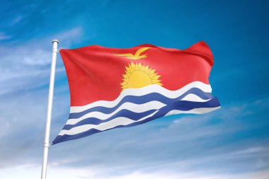 Kiribati bayrağı bulutlu gökyüzünde dalgalanıyor 3D illüstrasyon