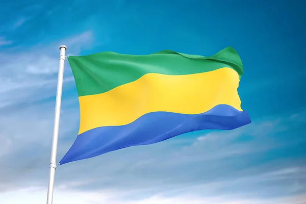 Drapeau Gabonais Agitant Dans Ciel Nuageux Illustration — Photo