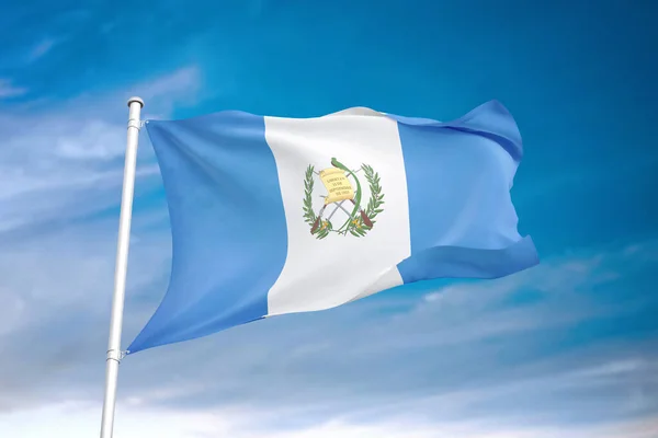 Flaga Gwatemali Macha Chmurnym Niebie Ilustracja — Zdjęcie stockowe