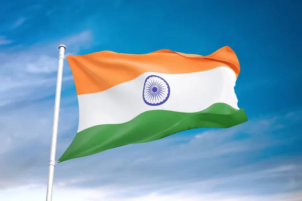 Indien Flagge Weht Bewölkten Himmel Illustration — Stockfoto