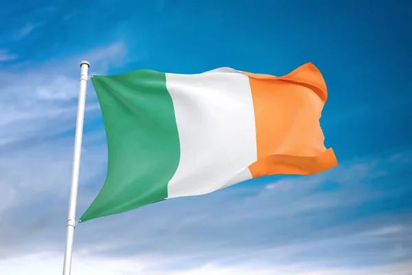 Irland Flagge Weht Bewölkten Himmel Illustration — Stockfoto