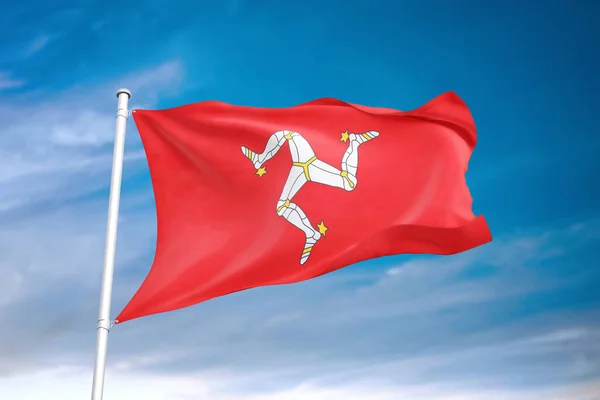 Σημαία Isle Mann Κυματίζει Στο Συννεφιασμένο Ουρανό Εικόνα — Φωτογραφία Αρχείου