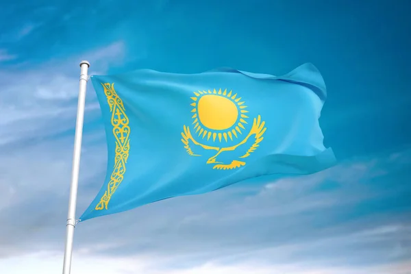 Kazakhstan Flag Waving Cloudy Sky Illustration — Stock Photo, Image