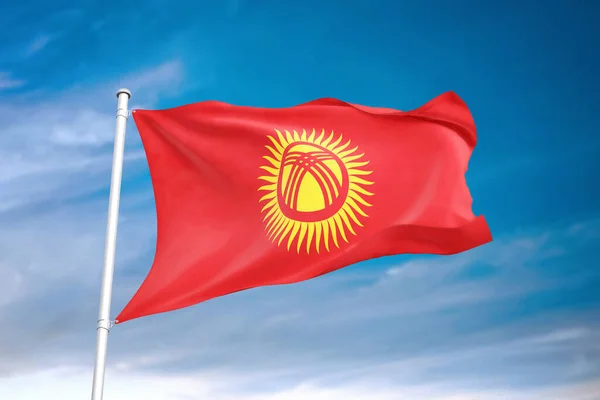 Kyrgyzstan Flag Waving Cloudy Sky Illustration — Stock Photo, Image