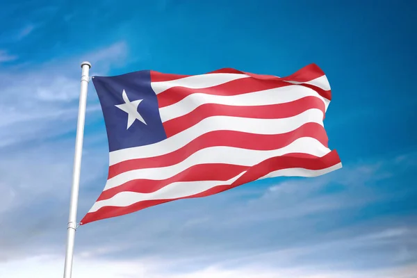 Liberia Vlag Zwaaiend Bewolkte Lucht Illustratie — Stockfoto