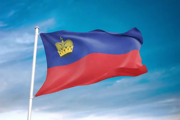 Liechtenstein Flag Waving Cloudy Sky Illustration — Stock Photo, Image