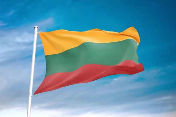 Lithuania Flag Waving Cloudy Sky Illustration — Stock Photo, Image