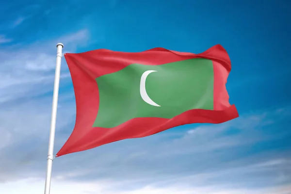 Bulutlu Gökyüzünde Maldivler Bayrağı Dalgalanıyor — Stok fotoğraf
