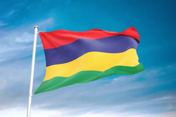Mauritius Flag Waving Cloudy Sky Illustration — Stock Photo, Image