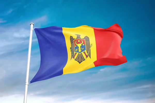 Moldavië Vlag Zwaaien Bewolkte Lucht Illustratie — Stockfoto