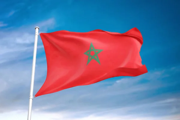 Marocká Vlajka Vlnící Zamračené Obloze Ilustrace — Stock fotografie