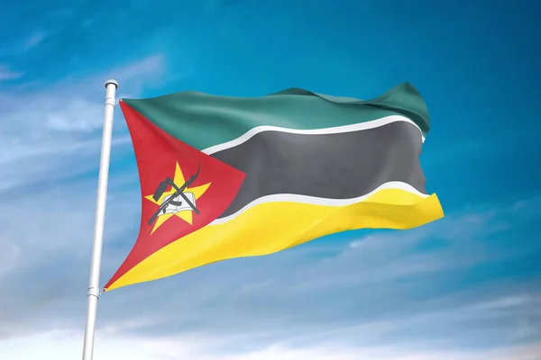 Mozambique Flag Waving Cloudy Sky Illustration — Stock Photo, Image