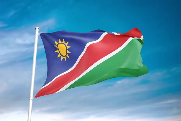 Namibia Flagge Weht Bewölkten Himmel Illustration — Stockfoto