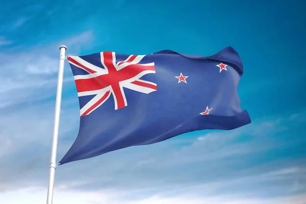 New Zealand Flag Waving Cloudy Sky Illustration — Stock Photo, Image