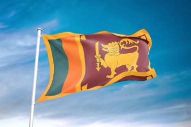 Bulutlu gökyüzünde dalgalanan Sri Lanka bayrağı 3 boyutlu illüstrasyon