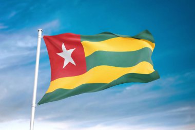 Togo bayrağı bulutlu gökyüzünde dalgalanıyor 3 boyutlu illüstrasyon