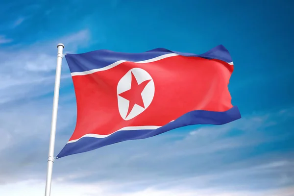 Noord Korea Vlag Zwaaiend Bewolkte Lucht Illustratie — Stockfoto