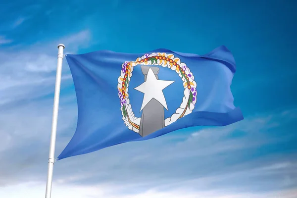 Severní Mariany Vlajka Vlnící Zamračené Obloze Ilustrace — Stock fotografie