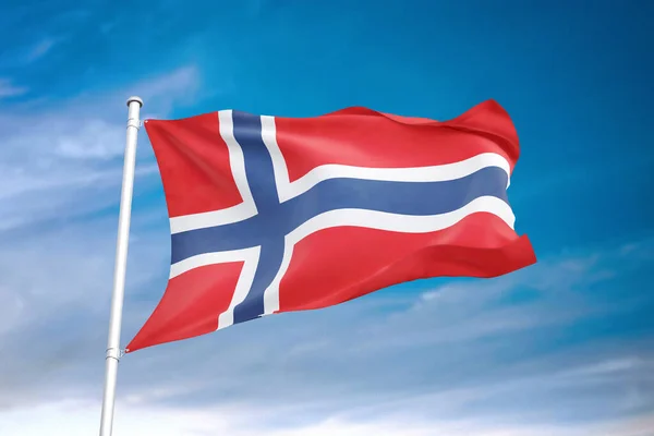 Bandera Noruega Ondeando Cielo Nublado Ilustración —  Fotos de Stock