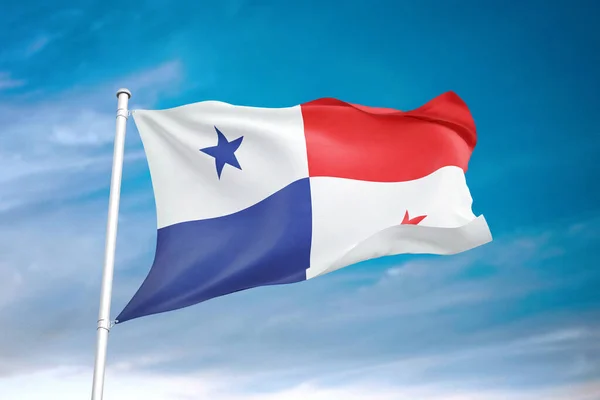 Panama Flag Waving Cloudy Sky Illustration — Stock Photo, Image