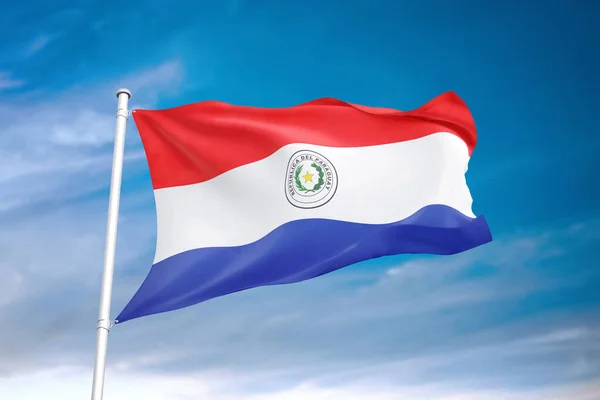 Bandiera Paraguaiana Sventola Nel Cielo Nuvoloso Illustrazione — Foto Stock
