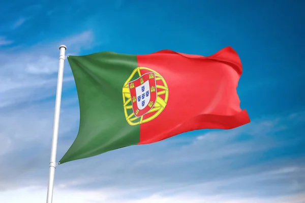 Portugal Flag Waving Cloudy Sky Illustration — Stock Photo, Image