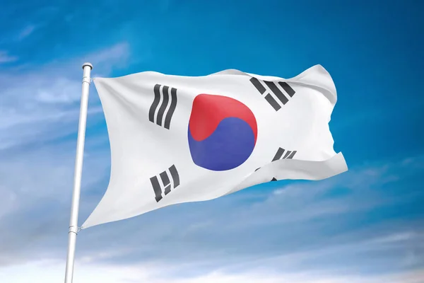 Bandeira Coreia Sul Acenando Céu Nublado Ilustração — Fotografia de Stock