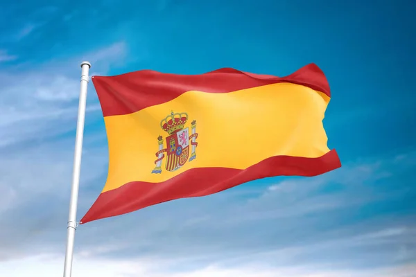 Прапор Іспанії Розмахує Хмарному Небі Ілюстрація — стокове фото