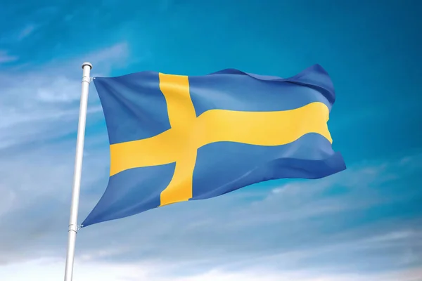 Sweden Flag Waving Cloudy Sky Illustration — Stock Photo, Image