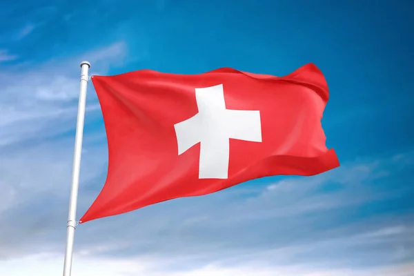 Bandera Suiza Ondeando Cielo Nublado Ilustración — Foto de Stock