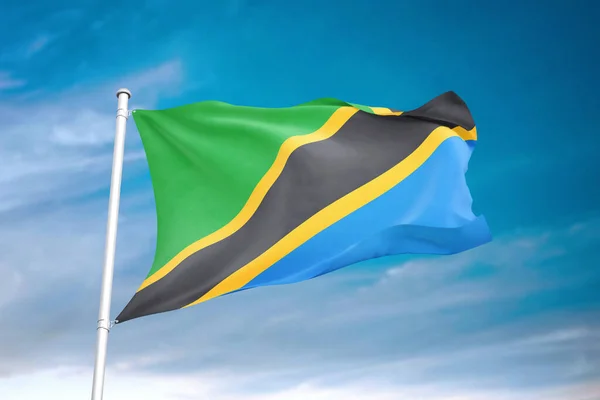 Флаг Танзании Размахивающий Облачном Небе Иллюстрацией — стоковое фото